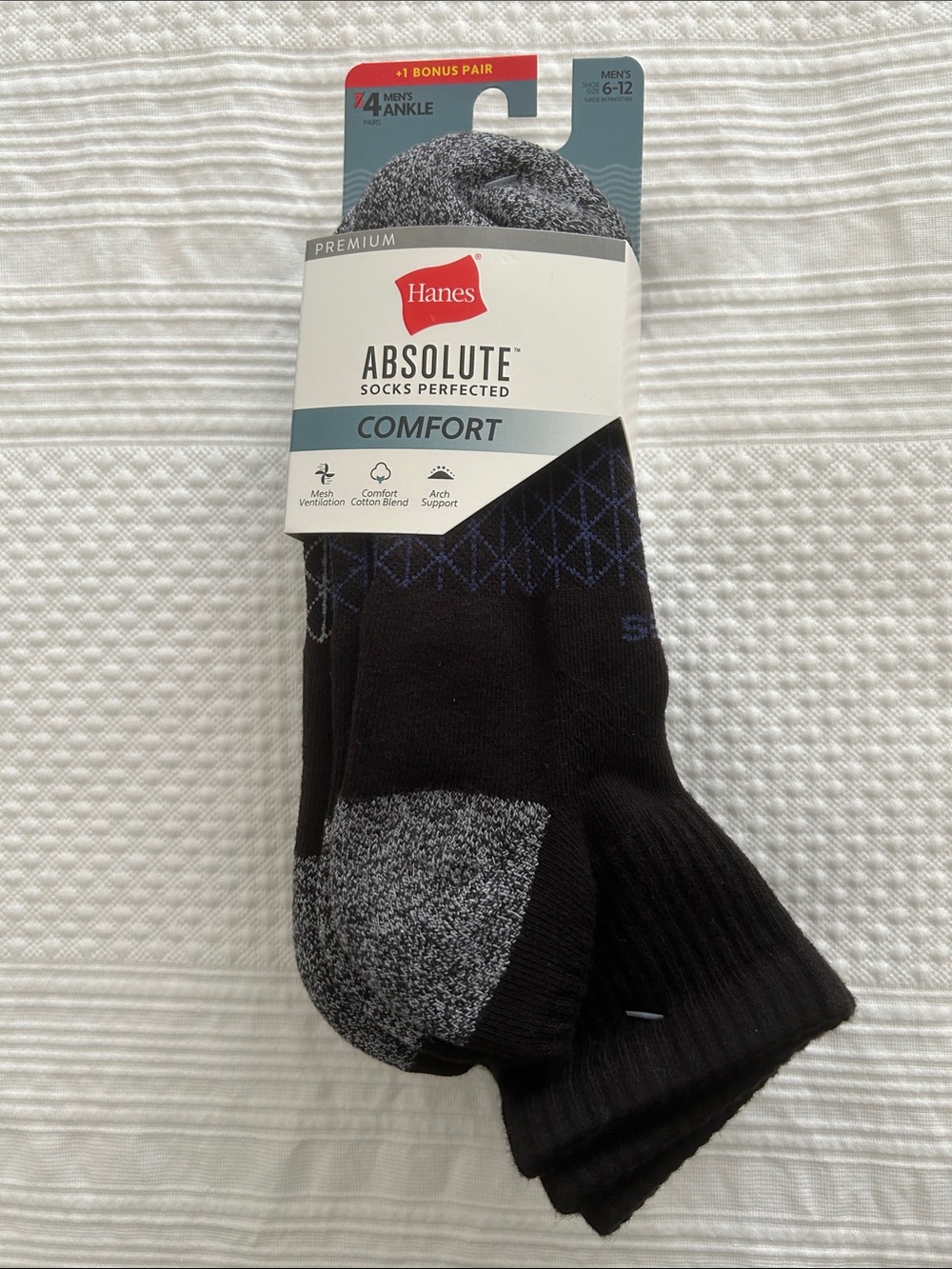 Hanes 4pk Absolute Comfort Men’s Black Ankle Socks